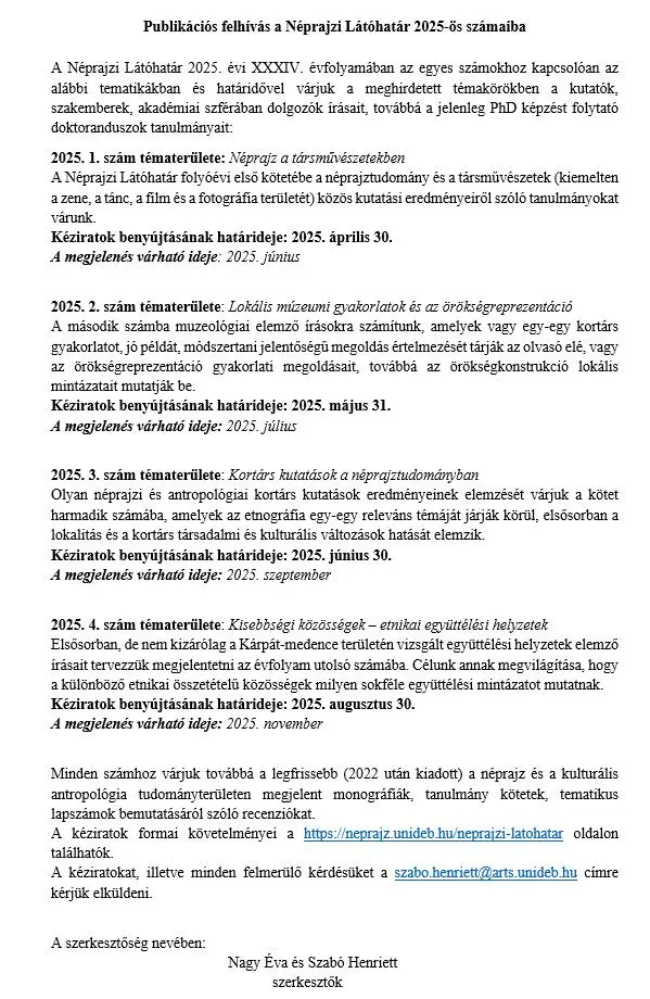 Publikációs felhívás